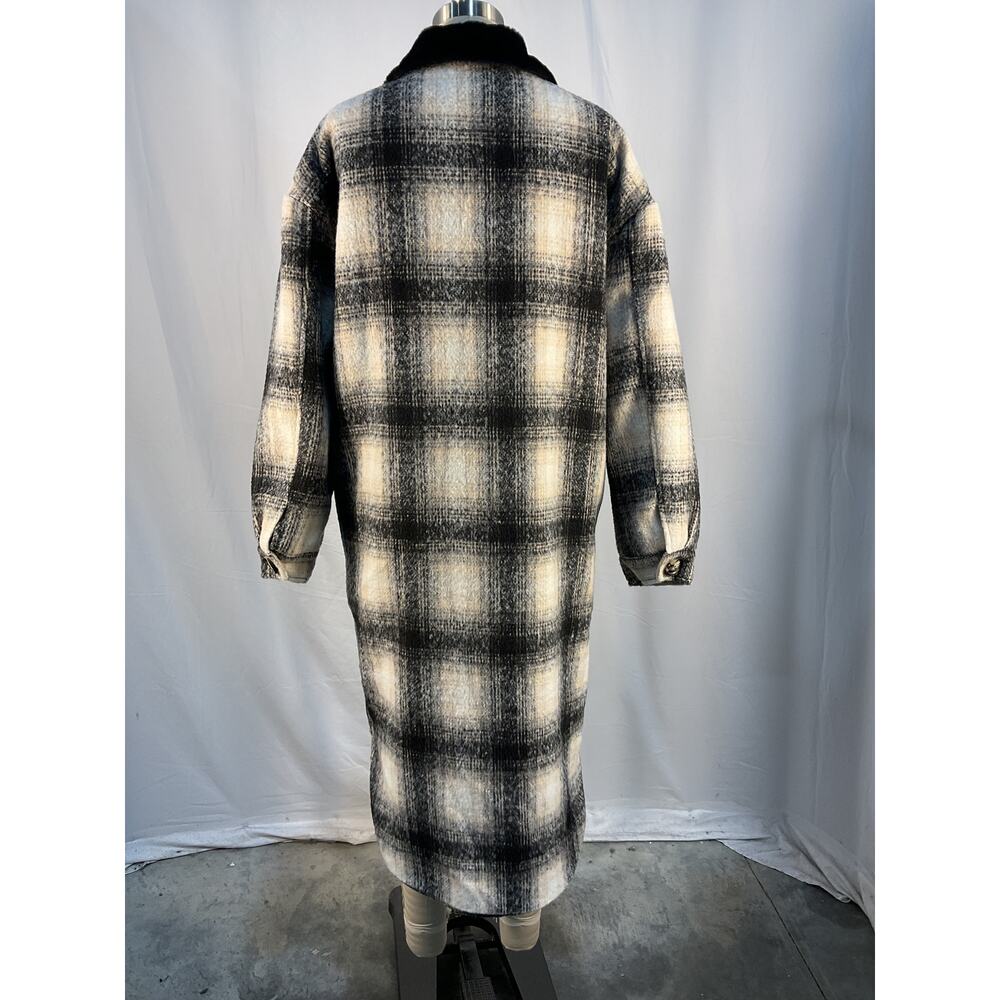Apparis Black and Cream Plaid Long Coat - Picture 3 of 5